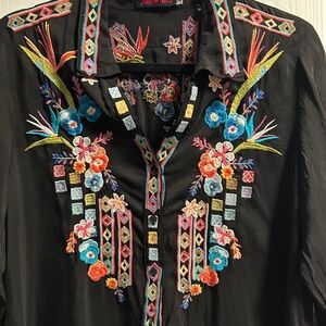 Johnny Was Black Embroidered Floral Tunic